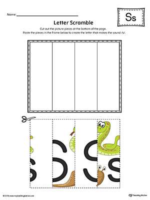 Use the Letter S Scramble in Color printable worksheet to aid your student in recognizing the letter S and it